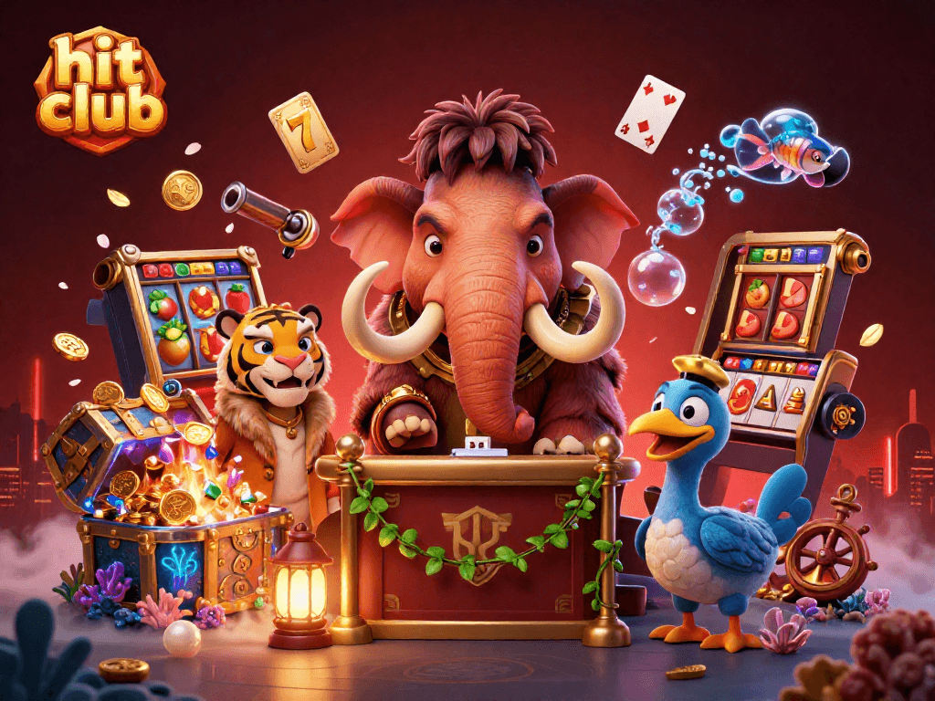 Join the excitement at hit club with a cartoon woolly mammoth checking IDs at a casino door.