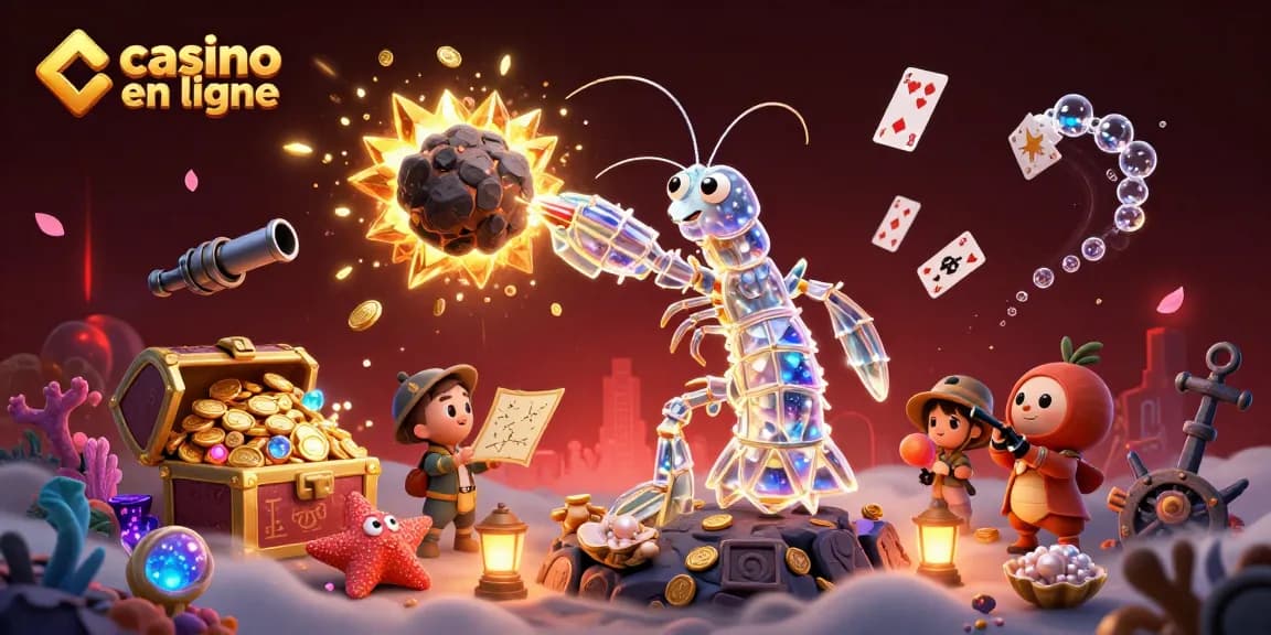Jouez au casino en ligne et collectez des pièces d'or et des gemmes colorées dans un monde sous-marin près d'un samouraï mantis