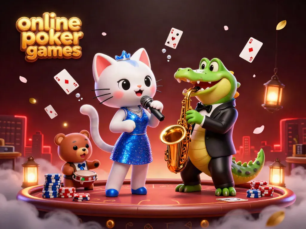 Engage in thrilling online poker games with vibrant characters and dynamic casino elements.
