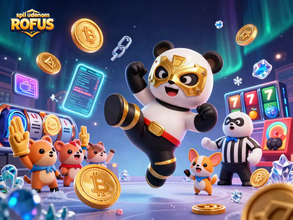 Engaging 3D scene of spil uden om ROFUS featuring a wrestler panda and exciting slot elements.