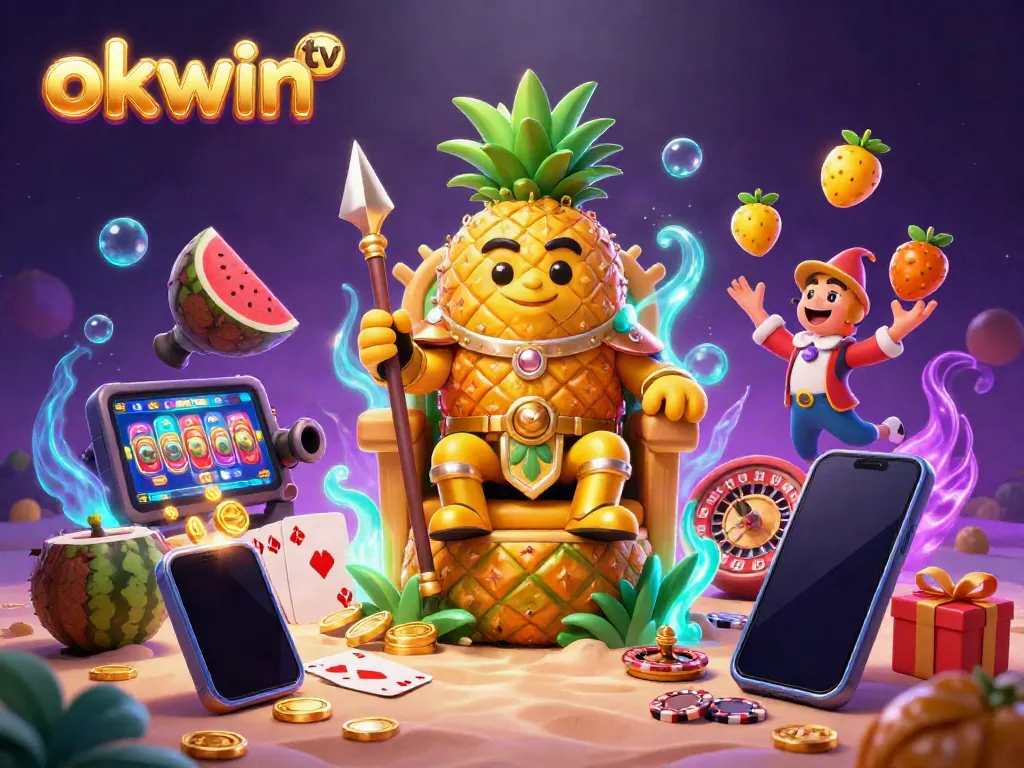 Engage with okwin tv through vibrant 3D representations of casino elements and characters in an enticing online gaming scene.