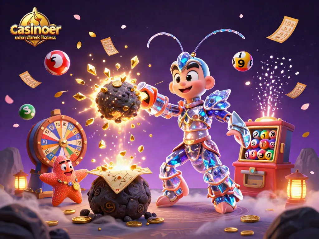 Experience the thrill of casinoer uden dansk licens with a vibrant 3D illustration of galactic characters and dynamic game elements.