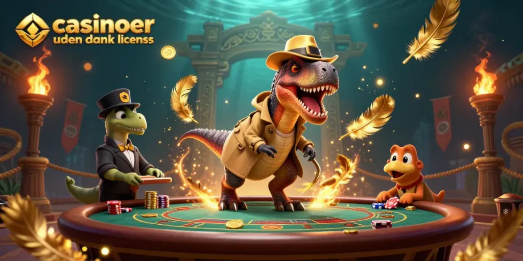 Engage with casinoer uden dansk licens as a velociraptor hustles chips at a blackjack table