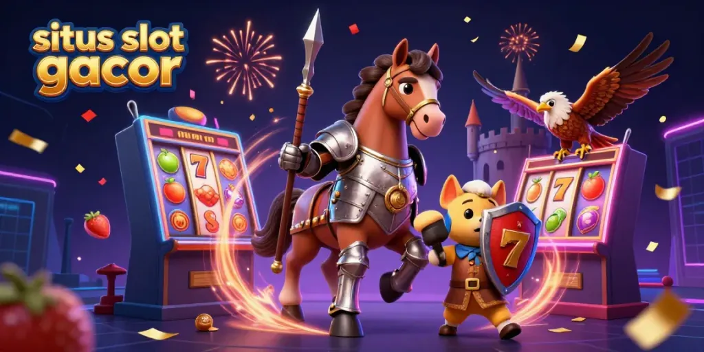 Engage with situs slot gacor through this vibrant 3D illustration showcasing dynamic slot game characters and elements.