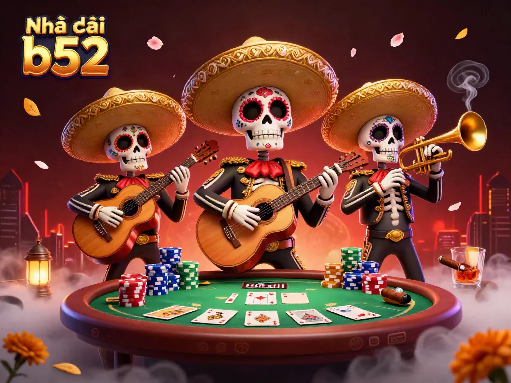 Join the excitement at Nhà cái b52 with a colorful mariachi scene amidst thrilling poker action.